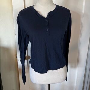 Athleta Long Sleeve Navy Blue Top Lounge Athleisure Half Button Comfy Yoga
